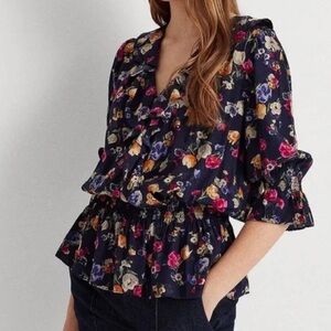 Lauren Ralph Lauren Navy Multi Floral Top- medium